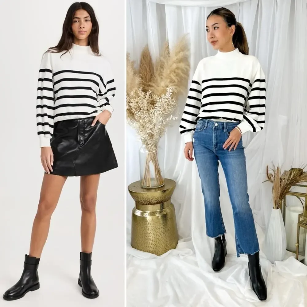 Frame Denim Striped Mock Neck Sweatshirt